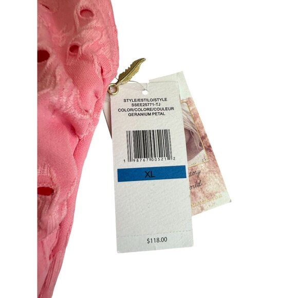 JESSICA SIMPSON Geranium Petal Pink Eyelet Halter One Piece Swimsuit Bathing Sui - Picture 7 of 7